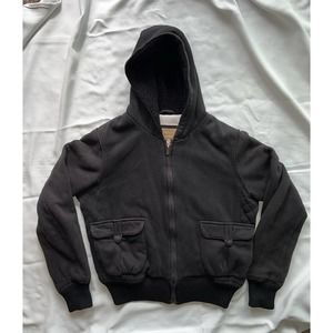 Vintage High Sierra Black Bomber Hooded Zip up Sweater Coat size Large